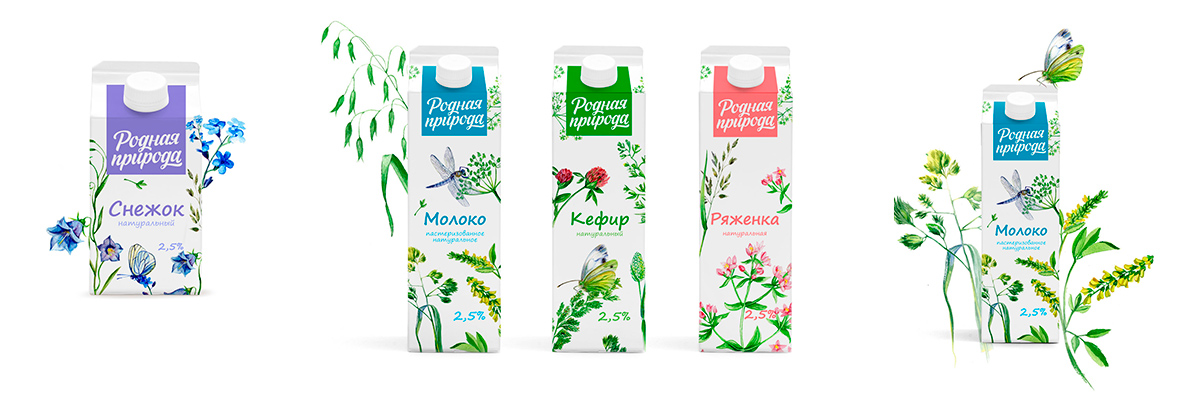 Дизайн упаковки молока, кефира, ряженки и йогурта